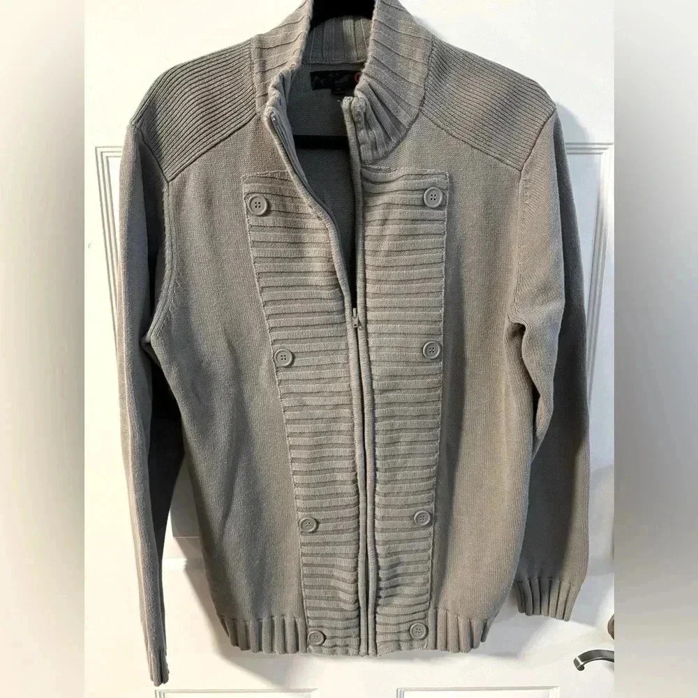 VTG Guess Textured Knit Button Zip Up Sweater Jacket XL Y2K Preppy Fall Neutral